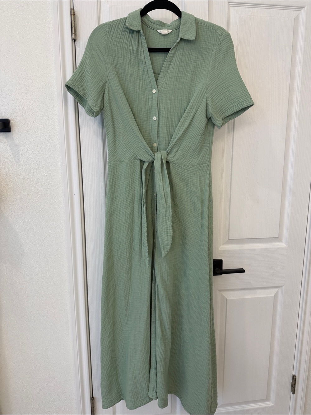 Caslon Sage Green Cotton Gauze Tie Front Maxi Shirt Dress XS